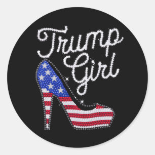 Adesivo Redondo Garota Trump Salto Alto Bandeira Americana Brilho
