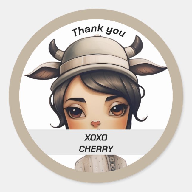 Adesivo Redondo Garota-Vaca (Frente)