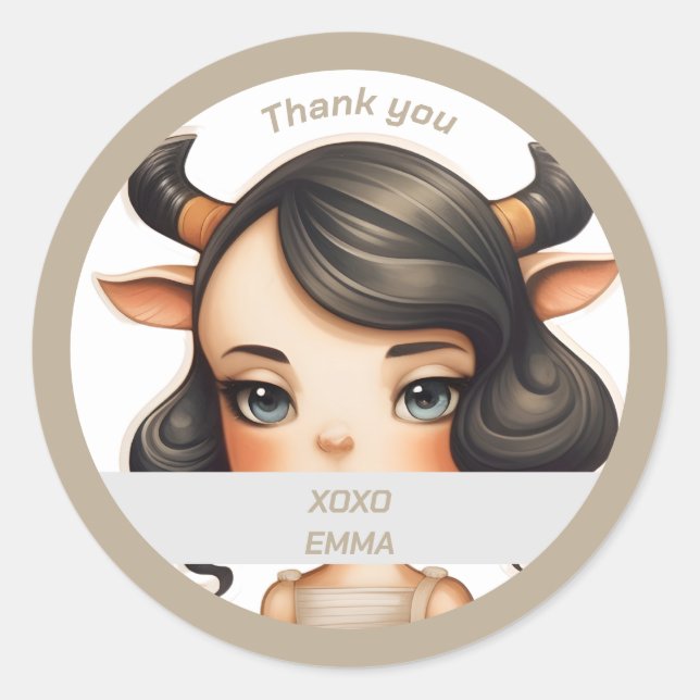 Adesivo Redondo Garota-Vaca (Frente)