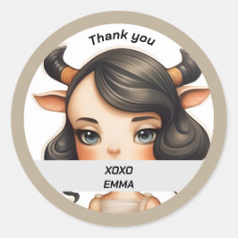 Adesivo Redondo Garota-Vaca