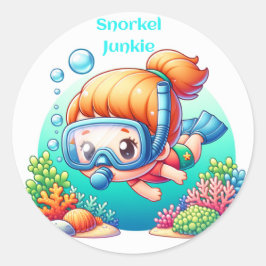 Adesivo Redondo garota viciada em snorkeling