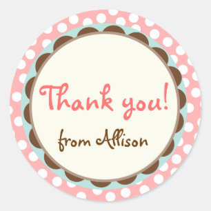 Adesivo Redondo Garotas Bolinhas Obrigado Stickers