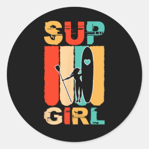 Adesivo Redondo Garotas Engraçadas Sup Stand Up Paddle Surfe Surfa