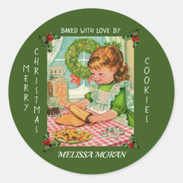 Adesivo Redondo Garotinha Bonita Fazendo Boias De Natal