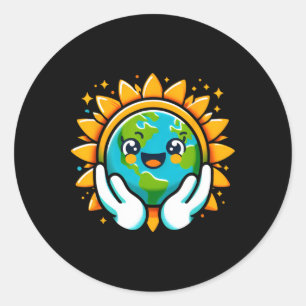 Adesivo Redondo Garoto Bonito Dia da Terra Meninos Meninos Feliz T