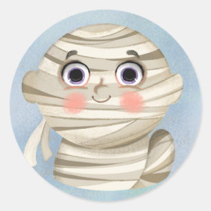 Adesivo Redondo Garoto bonito numa fantasia de Mummy Halloween Pla