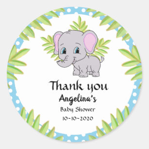 Adesivo Redondo Garoto Bonito Obrigado Bolinhas Elefante