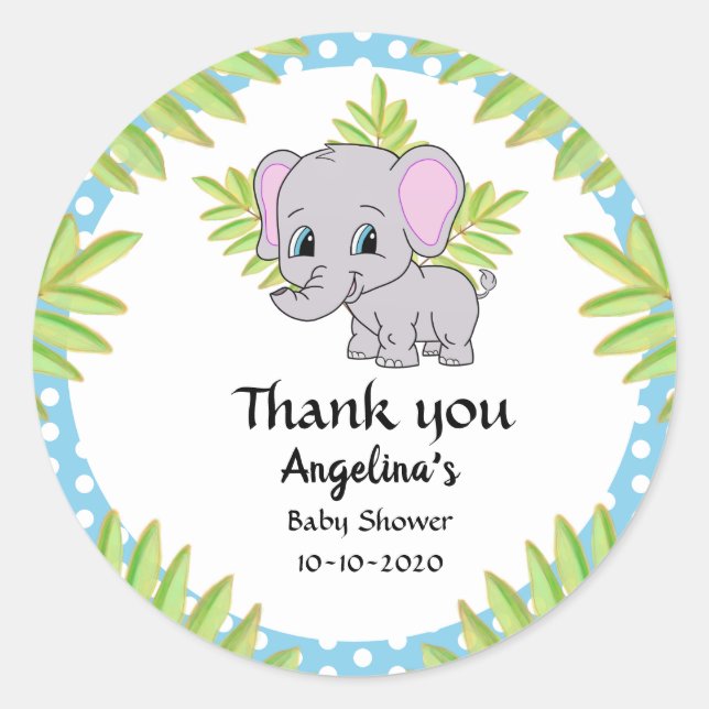 Adesivo Redondo Garoto Bonito Obrigado Bolinhas Elefante (Frente)