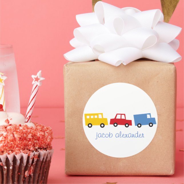 Adesivo Redondo Garoto Brinquedos Carro de Transporte Colorido Cam (Festa)