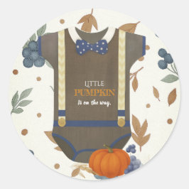 Adesivo Redondo Garoto chá de fraldas outono macacão azul