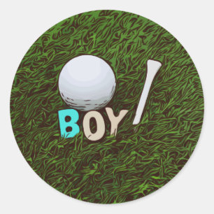 Adesivo Redondo Garoto com bola de golfe e tchau na vara