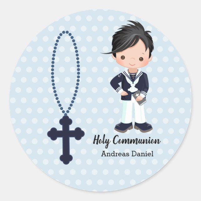 Adesivo Redondo Garoto da Primeira Comunhão do Marinheiro Espanhol (Frente)