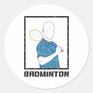 Adesivo Redondo Garoto de Badminton Raquete Esporte Homem Golpes