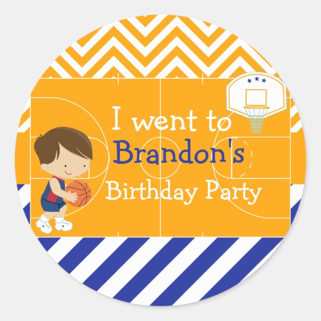 Adesivo Redondo Garoto de Cabelo Negro Bonito de Basquete 'Eu fui  (Frente)