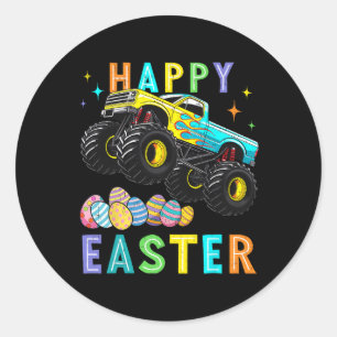 Adesivo Redondo Garoto de Ovos de Páscoa de Caminhão Monstro de Ra
