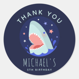 Adesivo Redondo Garoto Engraçado Estrelas de Tubarão Obrigado Fest
