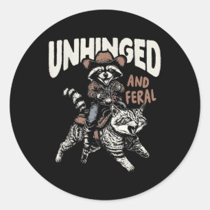 Adesivo Redondo Garoto Funny Unhingues E Feral Raccoon Ocidental V