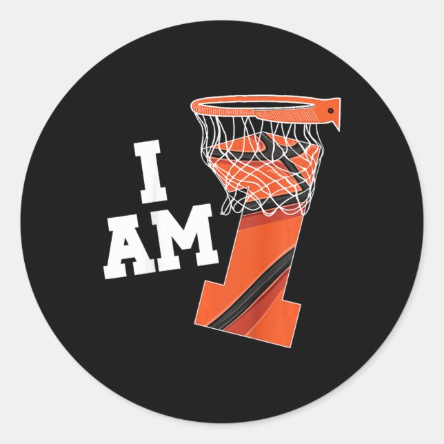 Adesivo Redondo Garoto primeiro aniversario De Basquete Crianças D (Frente)