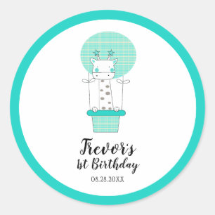 Adesivo Redondo Garoto Primeiro Aniversário Girafa