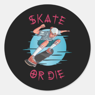 Adesivo Redondo Garoto Skatista Skate ou Morra