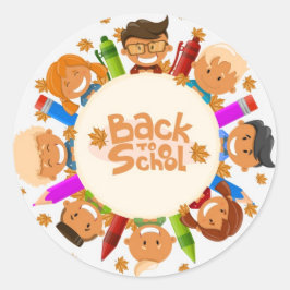 Adesivo Redondo Garotos felizes e bonitos de volta à escola