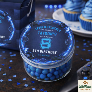 Adesivo Redondo Garotos Modernos Festa de Aniversário de 8 Anos Az