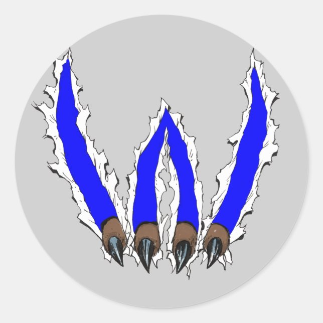 Adesivo Redondo Garra Selvagem Atravessando Design - Azul (Frente)