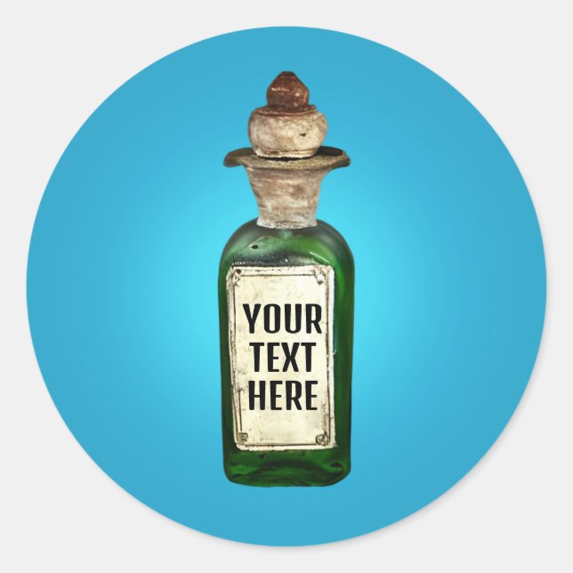 Adesivo Redondo Garrafa antiga com rótulo (Frente)