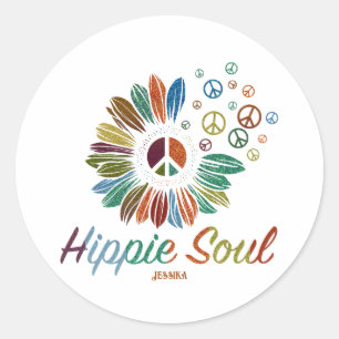 Adesivo Redondo Garrafa de Água Personalizada Hippie Boho Soul
