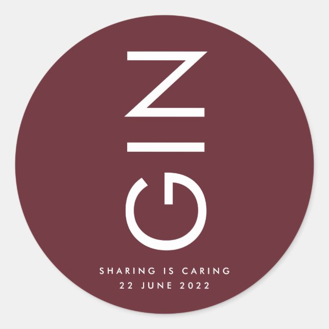 Adesivo Redondo Garrafa de Bebida com Monograma Vermelho Borgonha  (Frente)