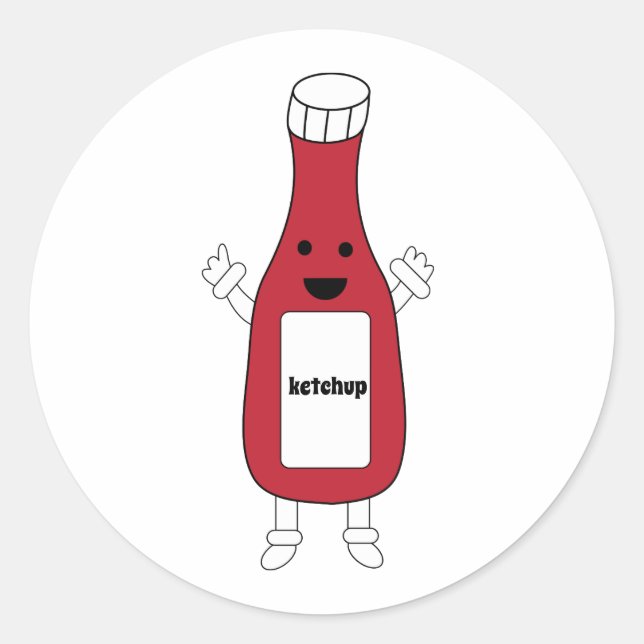 Adesivo Redondo Garrafa de Ketchup Vermelho Kawaii - Personalizaçã (Frente)