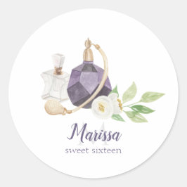 Adesivo Redondo Garrafa de perfumes de aquarela Quinceanera Aniver