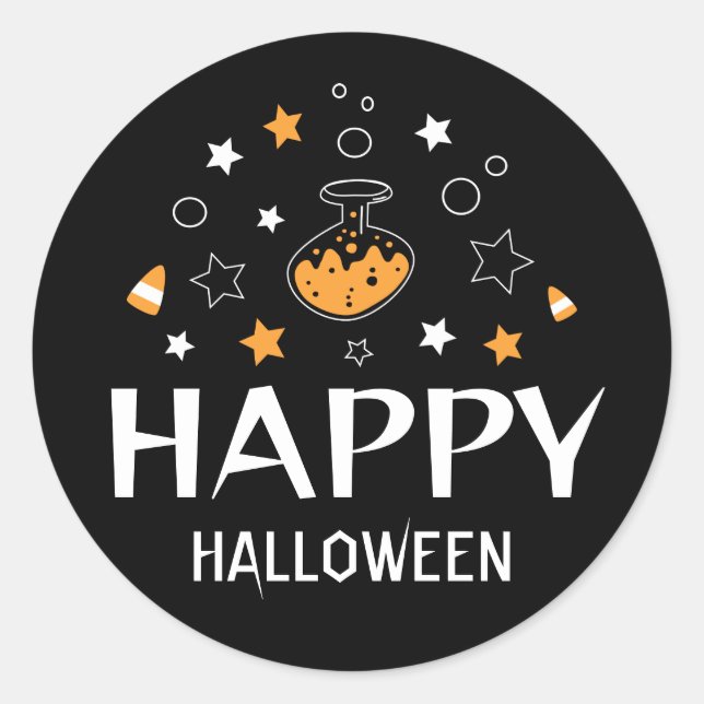 Adesivo Redondo garrafa de poção de halloween feliz (Frente)