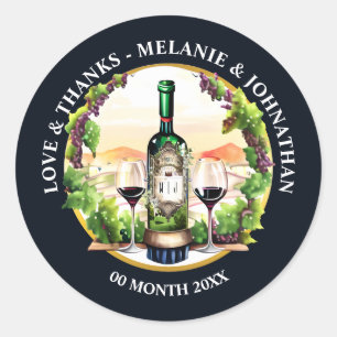 Adesivo Redondo Garrafa de vinho aquarela vidro vinha vinícola cam