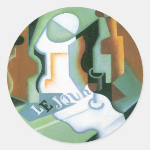 Adesivo Redondo Garrafa e Fruta por Juan Gris, Cubismo Vintage