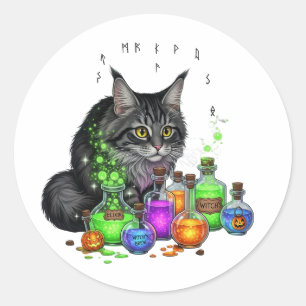 Adesivo Redondo Garrafas de casulos - Maine Coon Halloween
