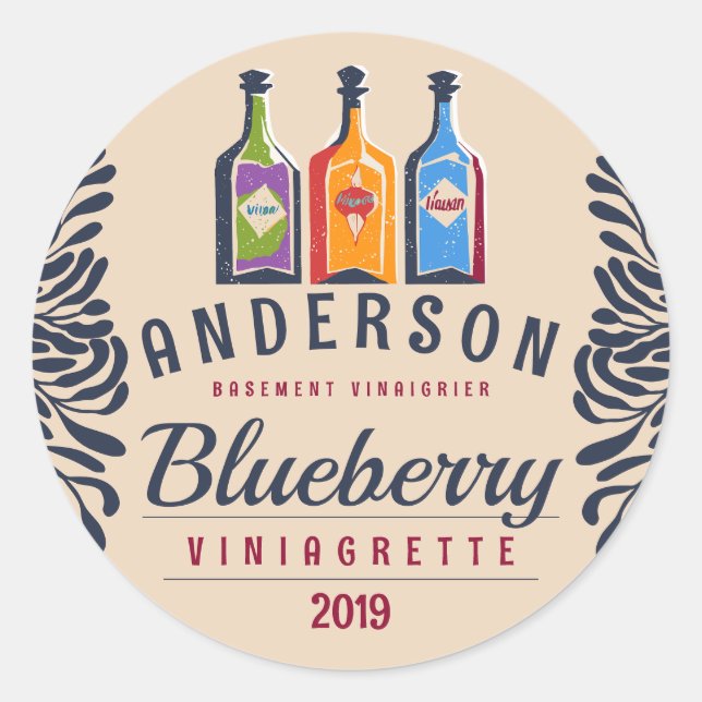 Adesivo Redondo Garrafas de vinagre fruta ou vinagre aromatizado c (Frente)
