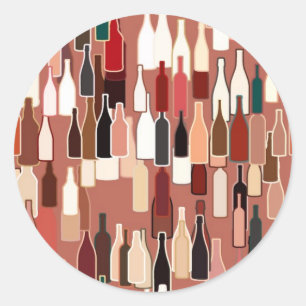 Adesivo Redondo Garrafas de vinho teste padrão, cores de terra,