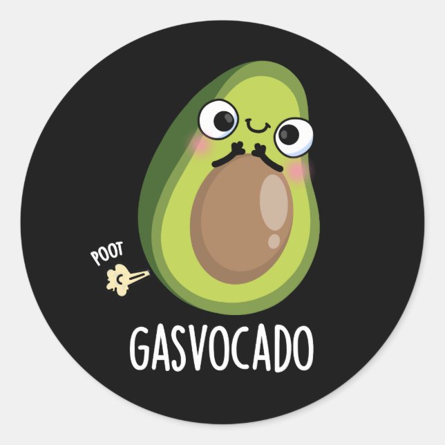 Adesivo Redondo Gasvocado Engraçado Fazendo Avocado Pun Dark BG (Frente)