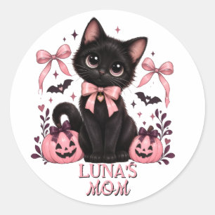 Adesivo Redondo Gata Mãe Coquete Gata Preta, Dia das Bruxas da Mãe