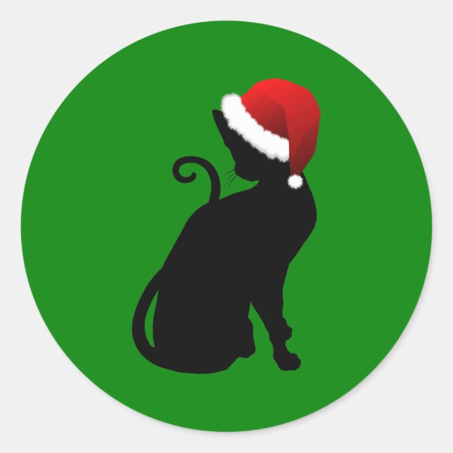 Adesivo Redondo Gata Papai Noel (Frente)