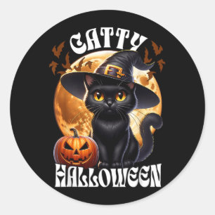 Adesivo Redondo Gata Preta Bruxa Catty Halloween Gata Preta
