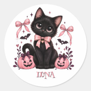 Adesivo Redondo Gata Preta Coquete, Halloween de Gato