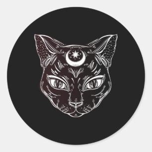 Adesivo Redondo Gata Preta Halloween Boho