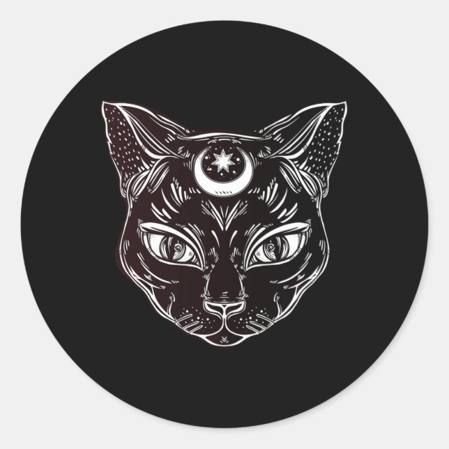Adesivo Redondo Gata Preta Halloween Boho (Frente)