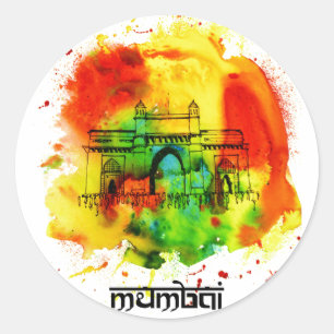 Adesivo Redondo gateway mumbai das aquarelas brilhantes da índia