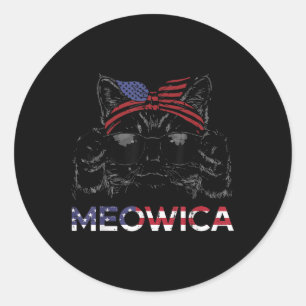 Adesivo Redondo Gatinha do Dia 4 de Julho Meowica EUA Bandana Garo