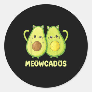 Adesivo Redondo Gatinho Avocado Cachê Pun Funny Kawaii Comida Anim