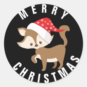 Adesivo Redondo Gatinho bonito com Santa Hat/ Vinheta Natal