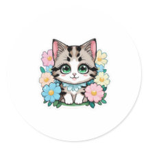Gatinho Bonito com Vinheta Flor